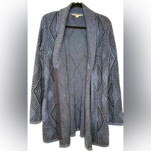 Royal Robbins Blue Cardigan Long Wool Shawl Collar Sweater Zip Up Diamond Medium